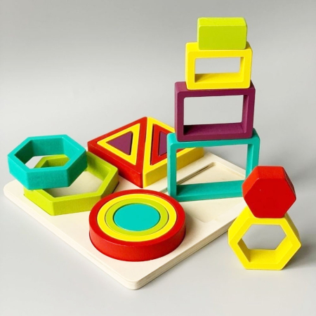 Joc Educativ din Lemn cu Forme Geometrice Colorate, Puzzle de Potrivire și Sortare, Montessori, 3+ Ani [4]