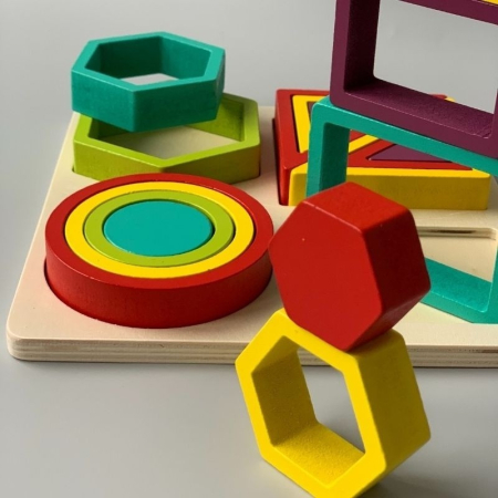 Joc Educativ din Lemn cu Forme Geometrice Colorate, Puzzle de Potrivire și Sortare, Montessori, 3+ Ani [3]