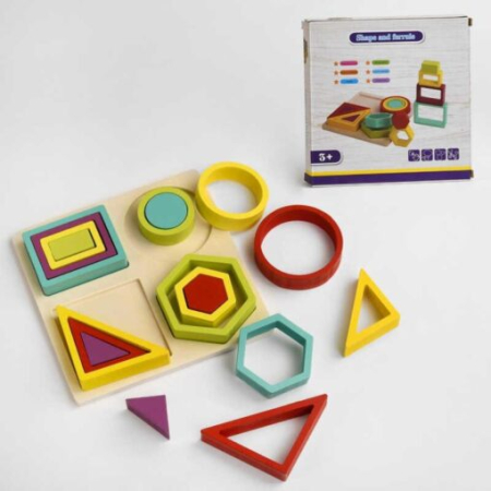 Joc Educativ din Lemn cu Forme Geometrice Colorate, Puzzle de Potrivire și Sortare, Montessori, 3+ Ani [6]