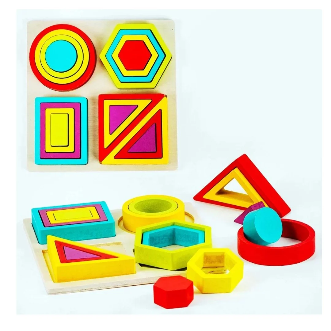 Joc Educativ din Lemn cu Forme Geometrice Colorate, Puzzle de Potrivire și Sortare, Montessori, 3+ Ani [8]