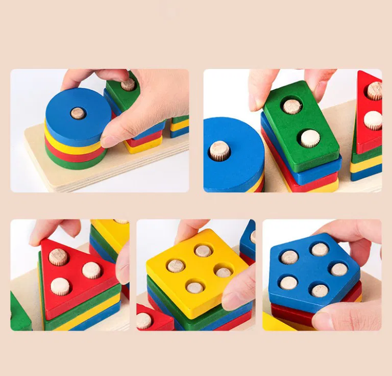 Sortator Montessori din Lemn cu 5 Forme Geometrice și Numărare 1-5 [3]