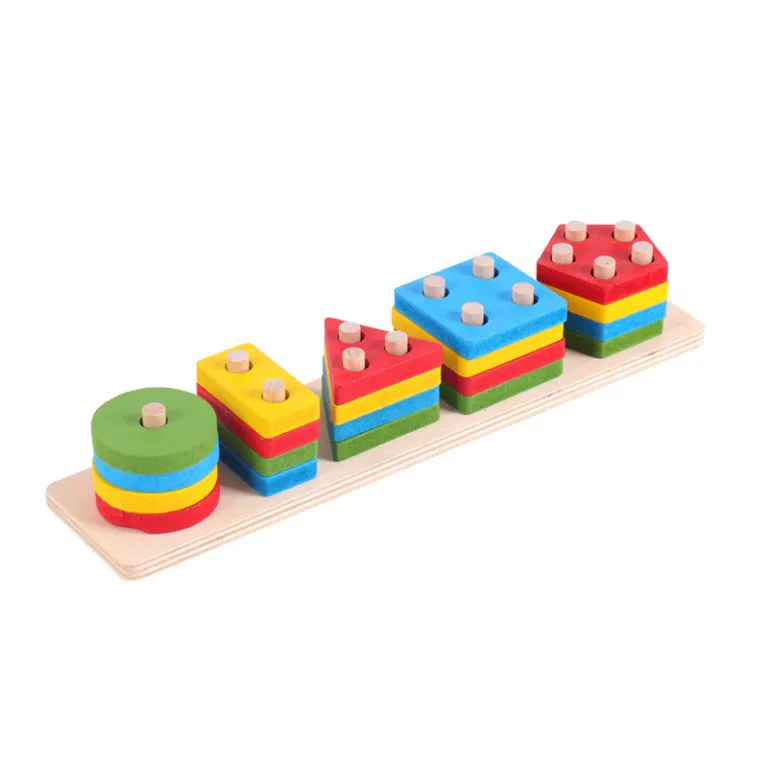 3 ani + - Sortator Montessori din Lemn cu 5 Forme Geometrice și Numărare 1-5