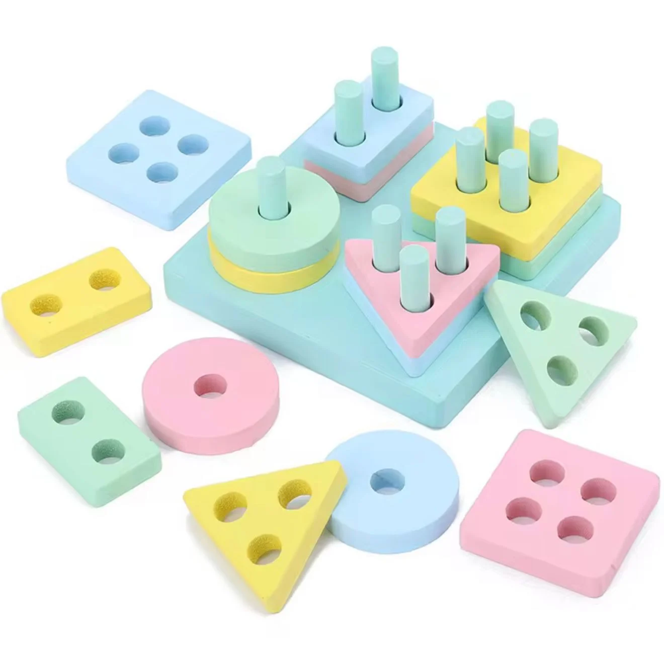 Sortator Montessori din Lemn cu Forme Geometrice și Culori Pastel (1) [8]