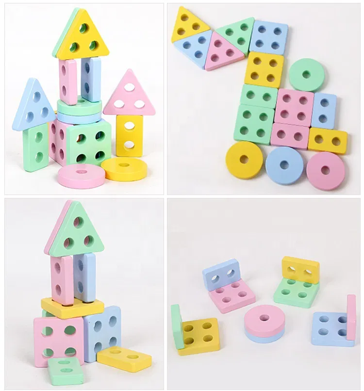 Sortator Montessori din Lemn cu 4 Forme Geometrice și Culori Pastel [5]