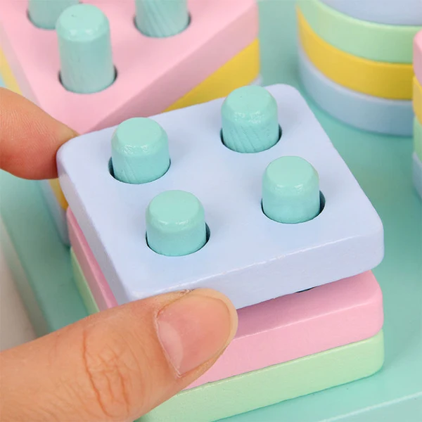 Sortator Montessori din Lemn cu 4 Forme Geometrice și Culori Pastel [3]