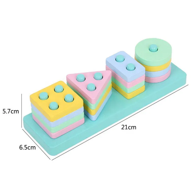 Sortator Montessori din Lemn cu 4 Forme Geometrice și Culori Pastel [6]