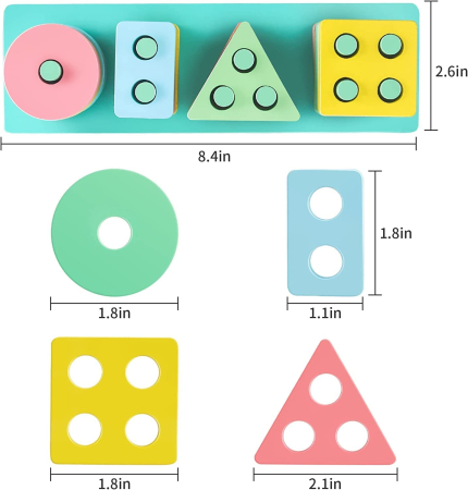 Sortator Montessori din Lemn cu 4 Forme Geometrice și Culori Pastel [8]