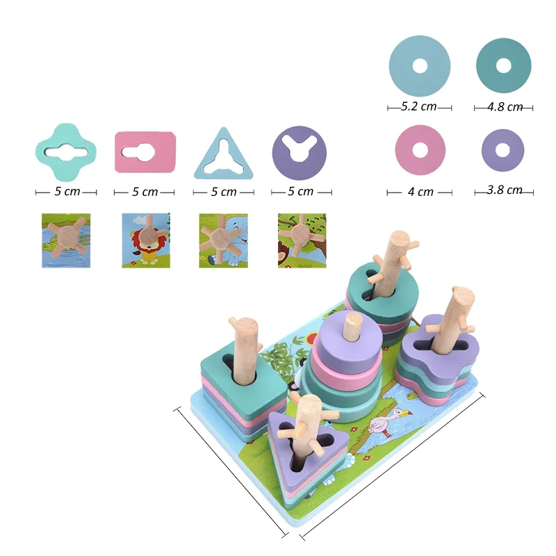 Sortator Montessori din Lemn cu 5 Coloane și Forme Geometrice Pastel [7]