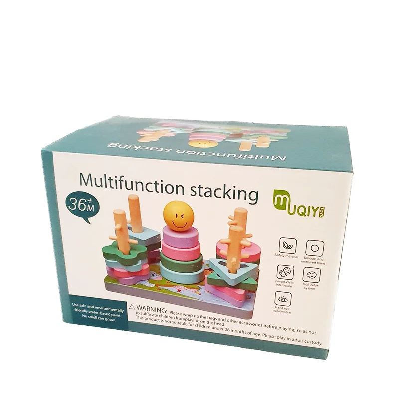 Sortator Montessori din Lemn cu 5 Coloane și Forme Geometrice Pastel [9]