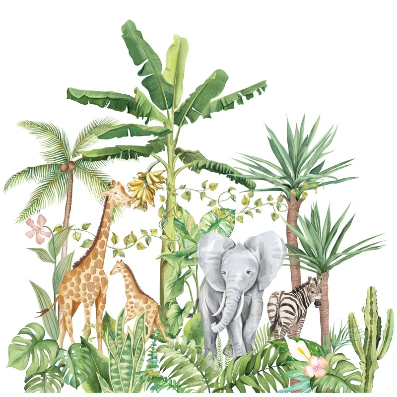 Decorațiuni pentru Camera Copilului - Sticker Autocolant Perete Animalele Junglei Safari 86 × 74 cm