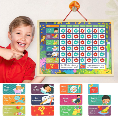 Tablă Montessori din Lemn pentru Recompense și Rutina Zilnică a Copiilor [16]