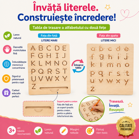 Tablă Montessori din Lemn pentru Trasarea Literelor A-Z cu Creion [2]