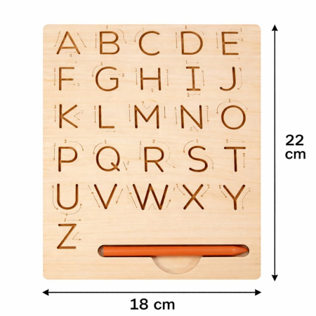 Tablă Montessori din Lemn pentru Trasarea Literelor A-Z cu Creion [14]