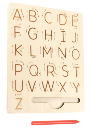 Jocuri de inteligenta, IQ - Tablă Montessori din Lemn pentru Trasarea Literelor A-Z cu Creion