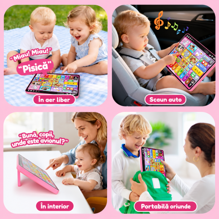 Tabletă Educativă Interactivă Roz în Limba Engleză pentru Copii cu Sunete, Muzică, Animale, Cifre și Alfabet [4]