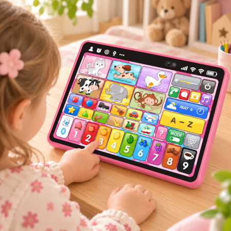 Tabletă Educativă Interactivă Roz în Limba Engleză pentru Copii cu Sunete, Muzică, Animale, Cifre și Alfabet [1]