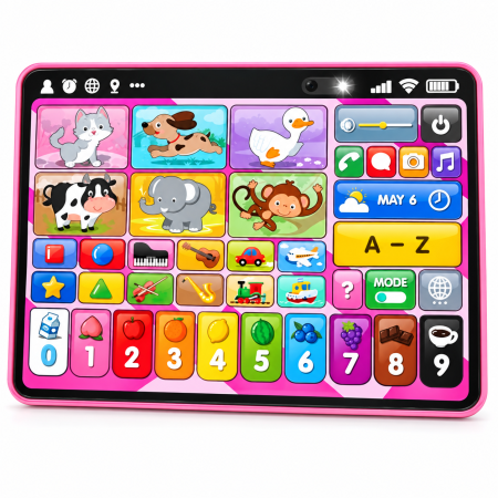 Tablete educative - Tabletă Educativă Interactivă Roz în Limba Engleză pentru Copii cu Sunete, Muzică, Animale, Cifre și Alfabet
