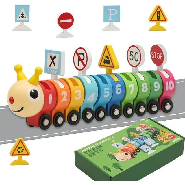 Tren Montessori din Lemn cu Cifre și Semne de Circulație [2]