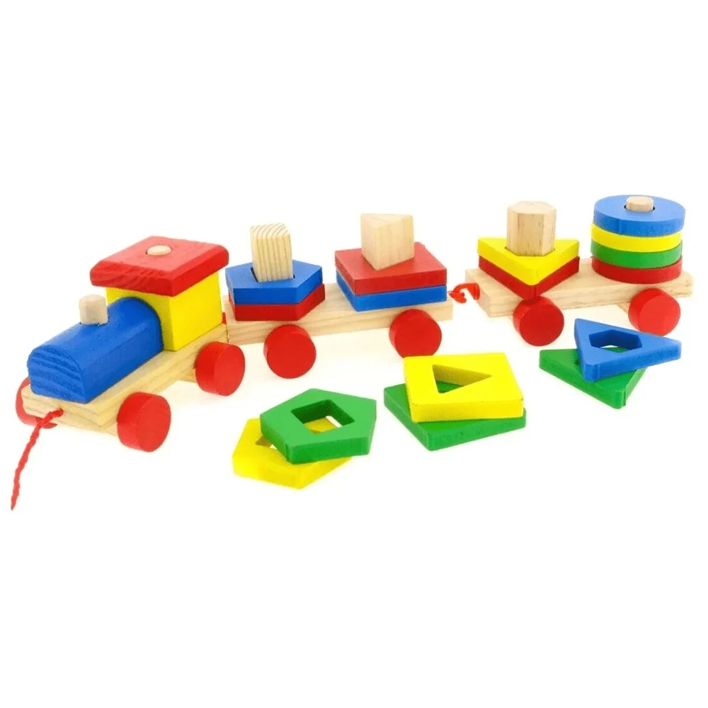 Trenuleț Montessori din Lemn cu Vagoane și Forme Geometrice de Stivuit (1) [1]