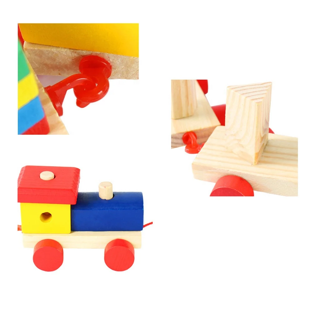 Trenuleț Montessori din Lemn cu Vagoane și Forme Geometrice de Stivuit (1) [12]