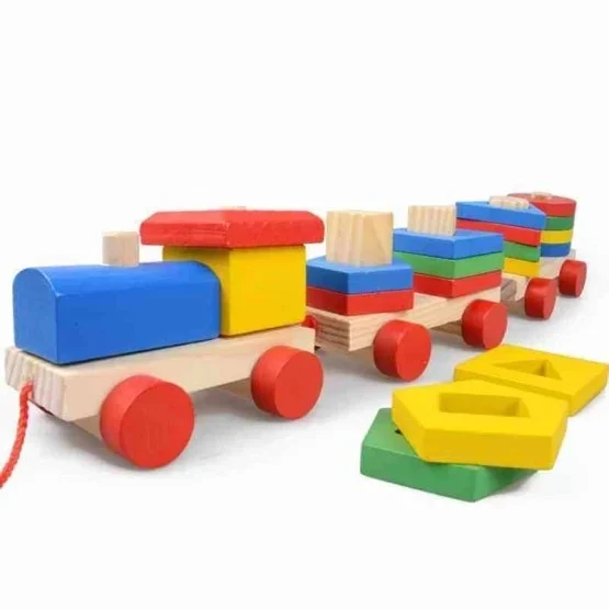 Trenuleț Montessori din Lemn cu Vagoane și Forme Geometrice de Stivuit (1) [3]