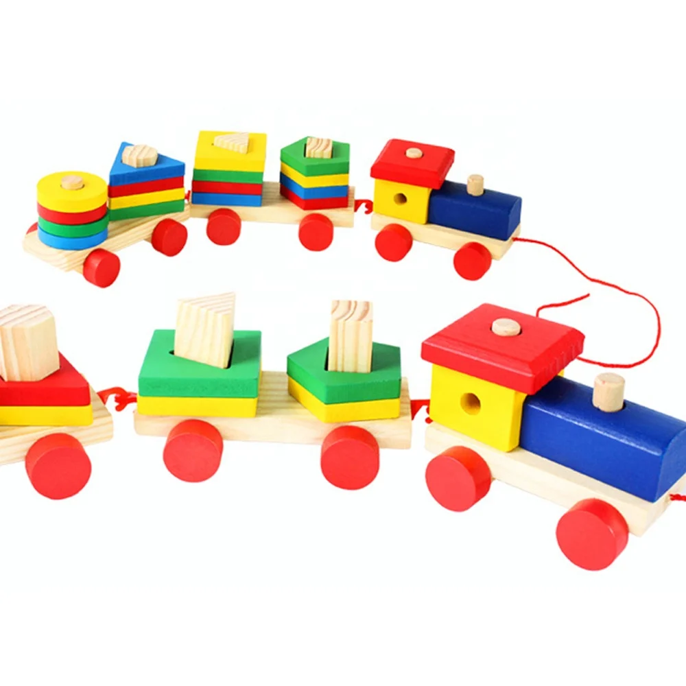 Trenuleț Montessori din Lemn cu Vagoane și Forme Geometrice de Stivuit (1) [13]