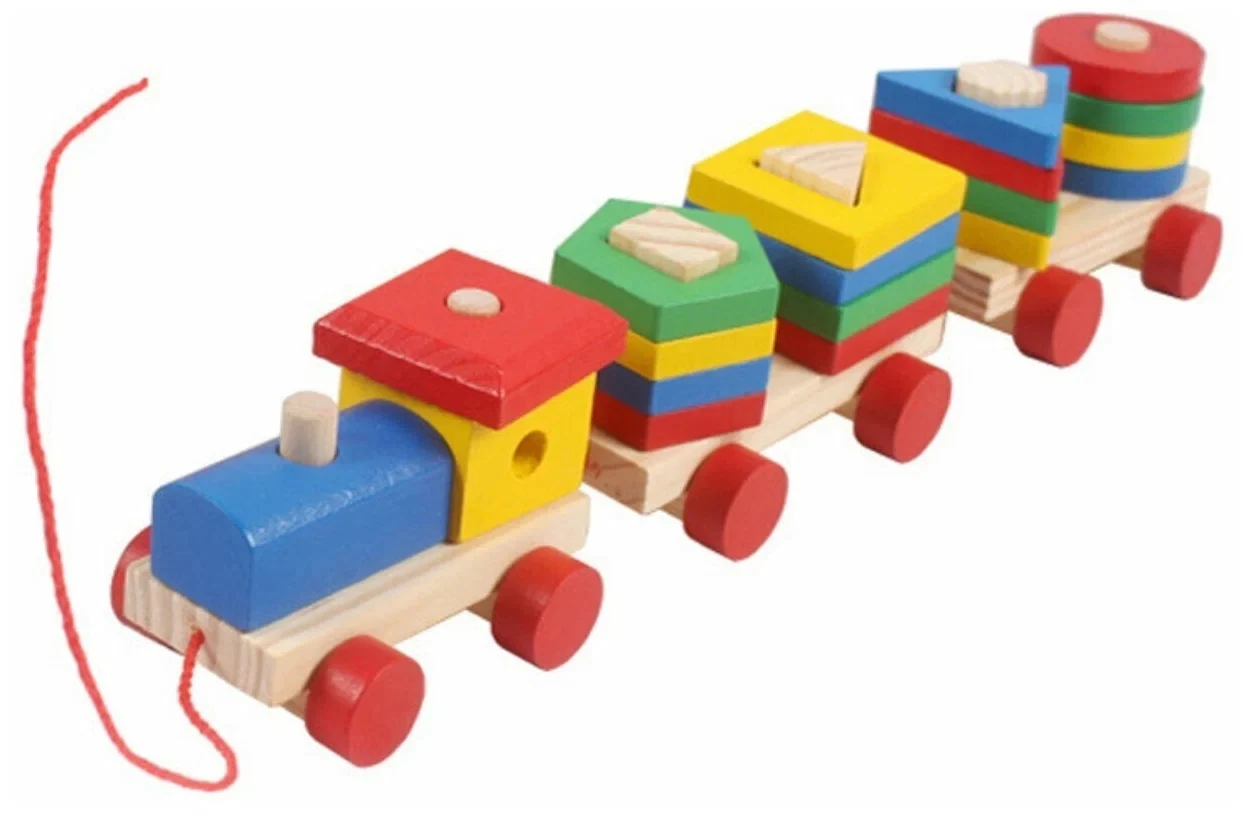 Trenuleț Montessori din Lemn cu Vagoane și Forme Geometrice de Stivuit (1) [7]