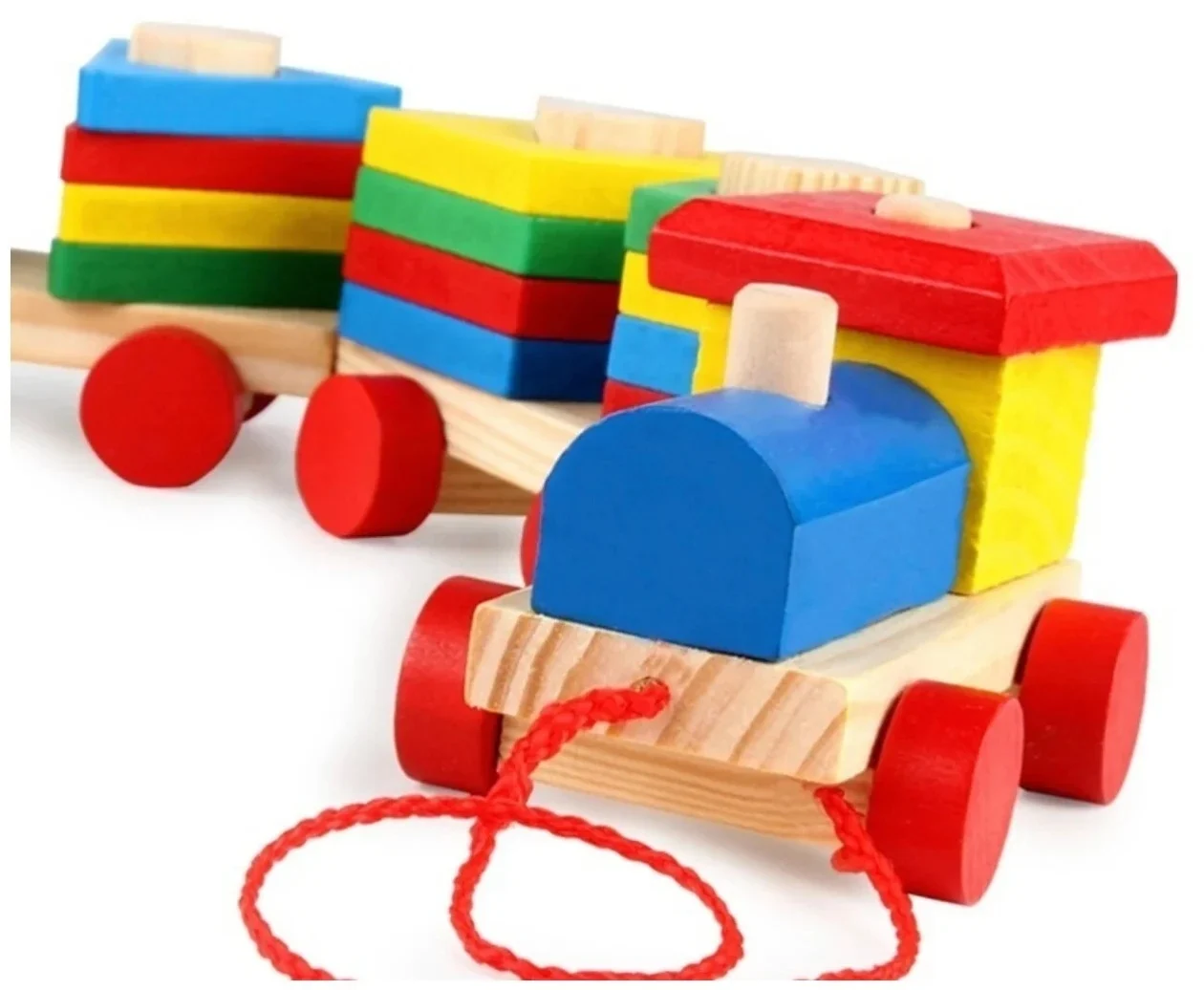 Trenuleț Montessori din Lemn cu Vagoane și Forme Geometrice de Stivuit (1) [5]
