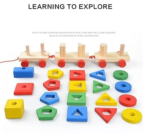 Trenuleț Montessori din Lemn cu Vagoane și Forme Geometrice de Stivuit (1) [6]