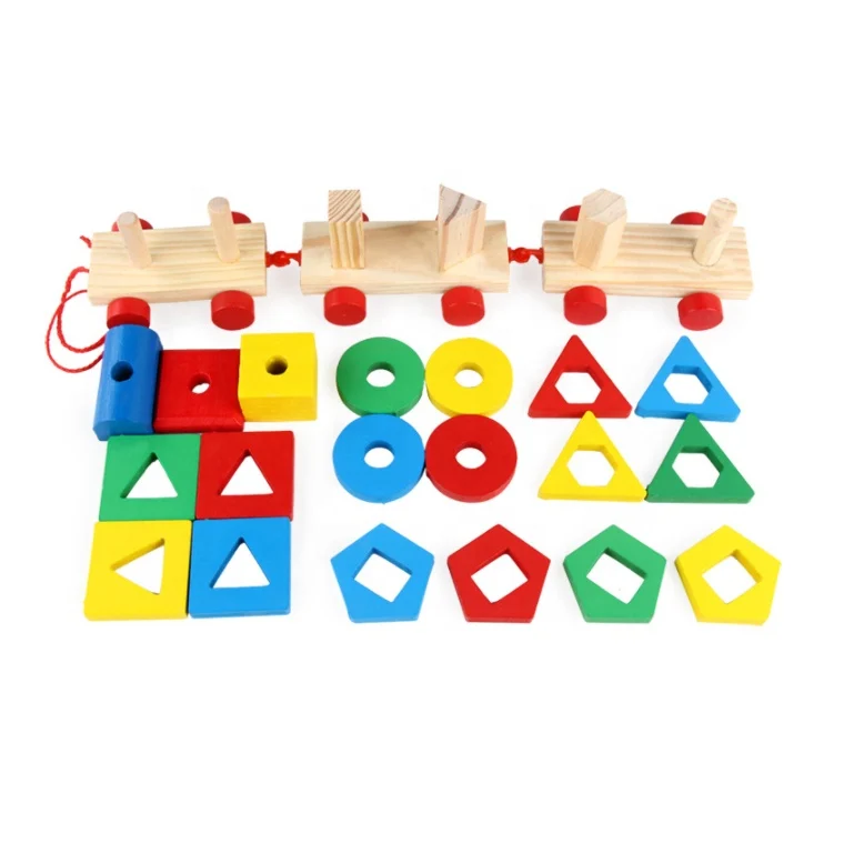Trenuleț Montessori din Lemn cu Vagoane și Forme Geometrice de Stivuit (1) [9]