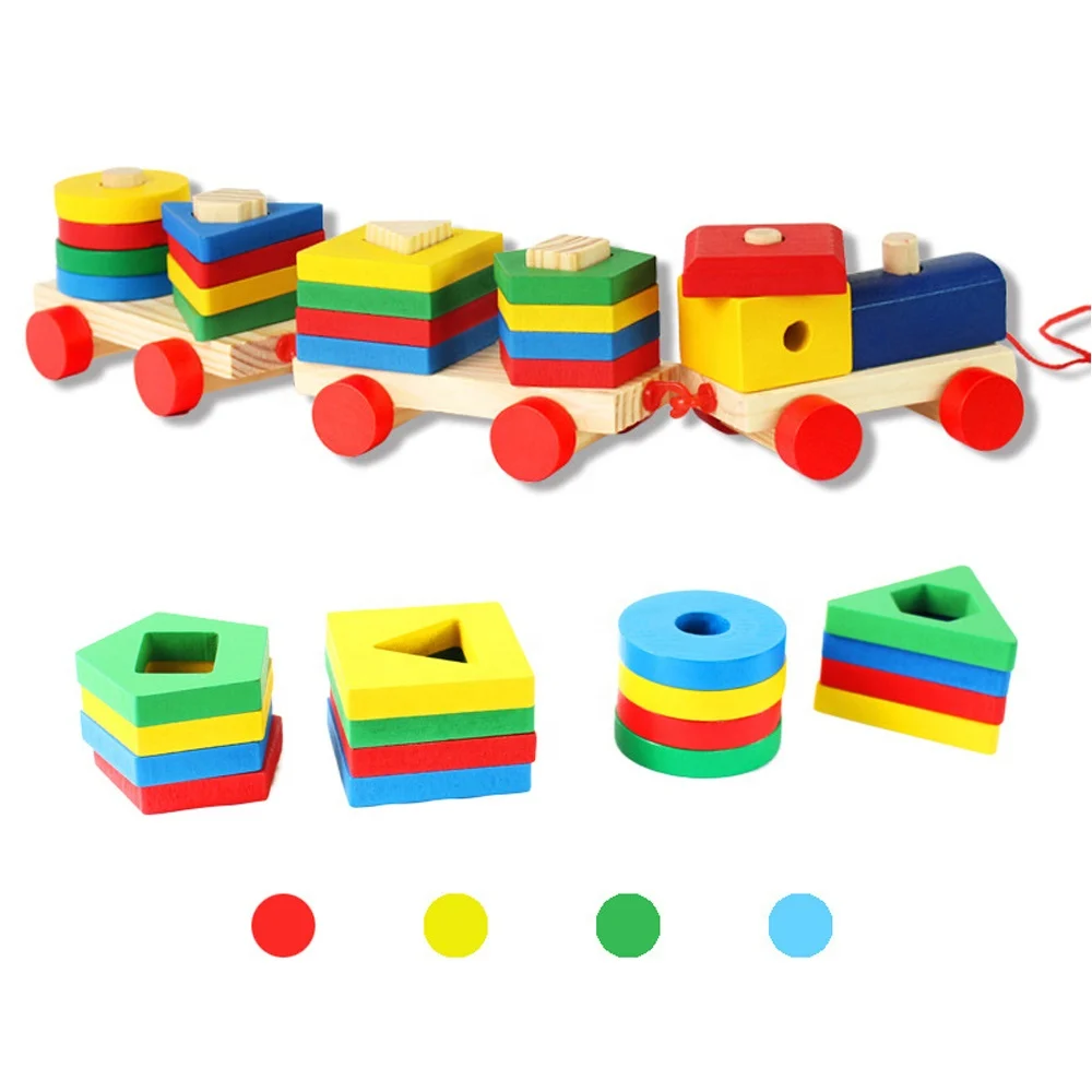 Trenuleț Montessori din Lemn cu Vagoane și Forme Geometrice de Stivuit (1) [11]