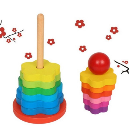 Turn Montessori Curcubeu din Lemn cu 12 Piese Colorate și Bilă [11]