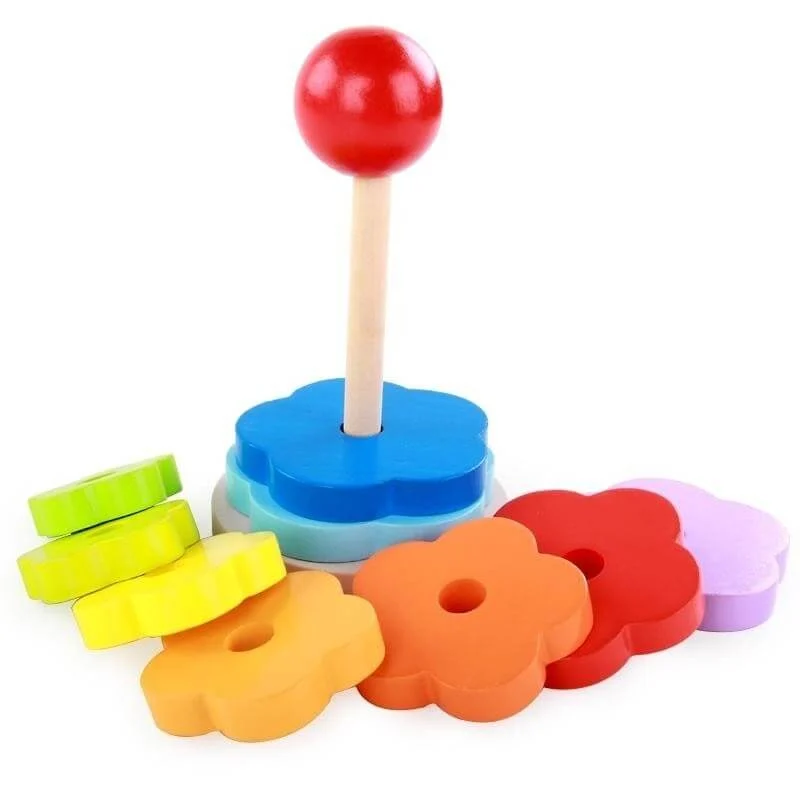 Turn Montessori Curcubeu din Lemn cu 12 Piese Colorate și Bilă [8]