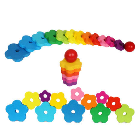 Turn Montessori Curcubeu din Lemn cu 12 Piese Colorate și Bilă [10]