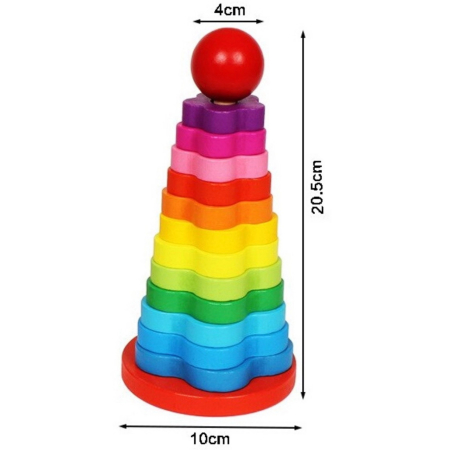 Turn Montessori Curcubeu din Lemn cu 12 Piese Colorate și Bilă [12]