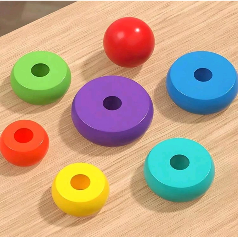 Piramidă Montessori Curcubeu Rainbow Tower din Lemn cu 8 Piese [2]