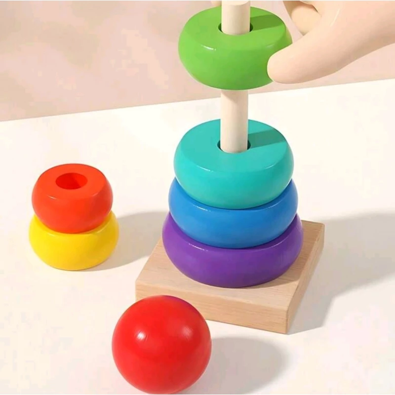 Piramidă Montessori Curcubeu Rainbow Tower din Lemn cu 8 Piese [8]