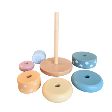 Turn Montessori de Stivuire din Lemn cu Inele Pastel pentru Copii [1]