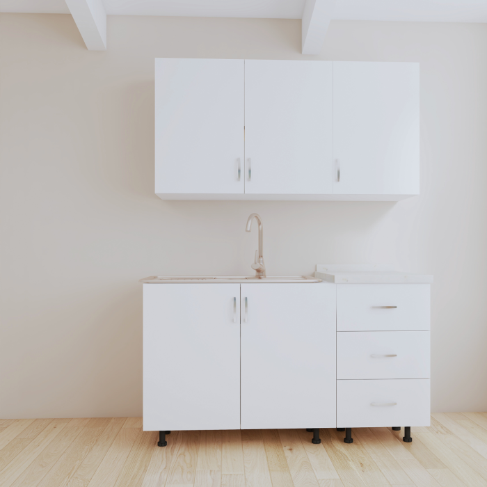 Bucatarie 120 cm Lungime, Material PAL 18mm, Culoare Alb, Blat termorezistent [2]