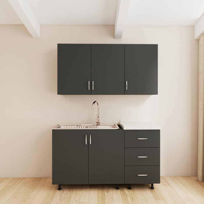 Bucatarie 120 cm Lungime, Material PAL 18mm, Culoare Gri Antracit, Blat termorezistent 2.8 cm Grosime [2]