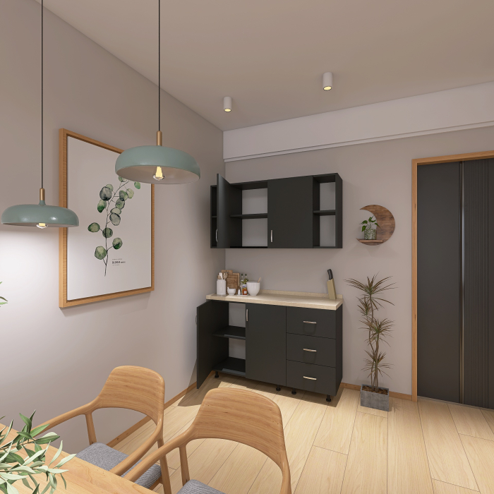 Bucatarie 120 cm Lungime, Material PAL 18mm, Culoare GRI ANTRACIT, Blat termorezistent 2,8cm [2]