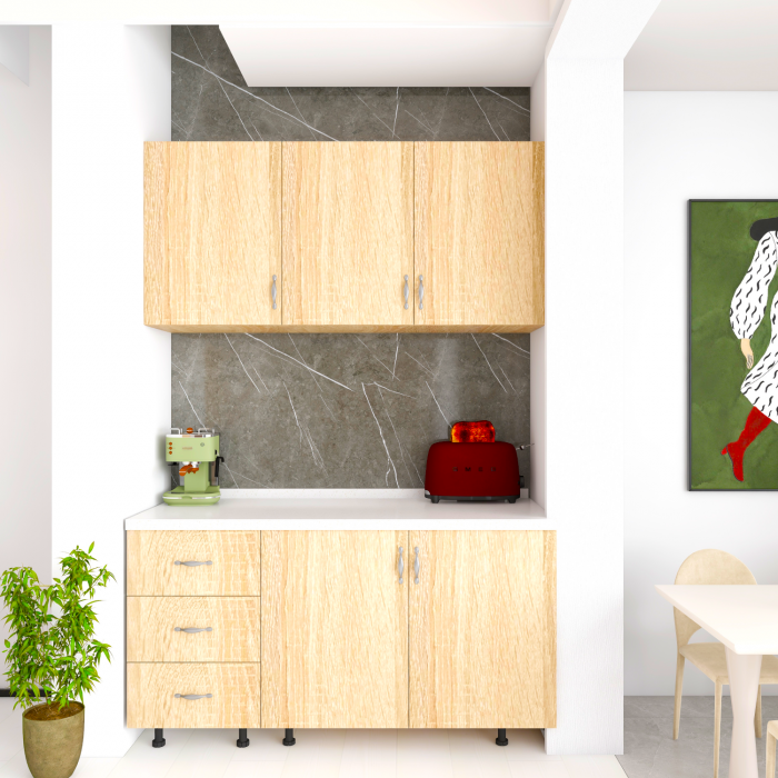 Bucatarie 120 cm Lungime, Material PAL 18mm, Culoare Stejar Sonoma, Blat termorezistent 2,8 cm Grosime [2]