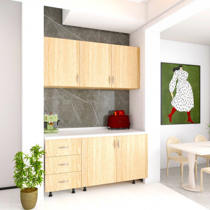 Bucatarie 120 cm Lungime, Material PAL 18mm, Culoare Stejar Sonoma, Blat termorezistent 2,8 cm Grosime [1]