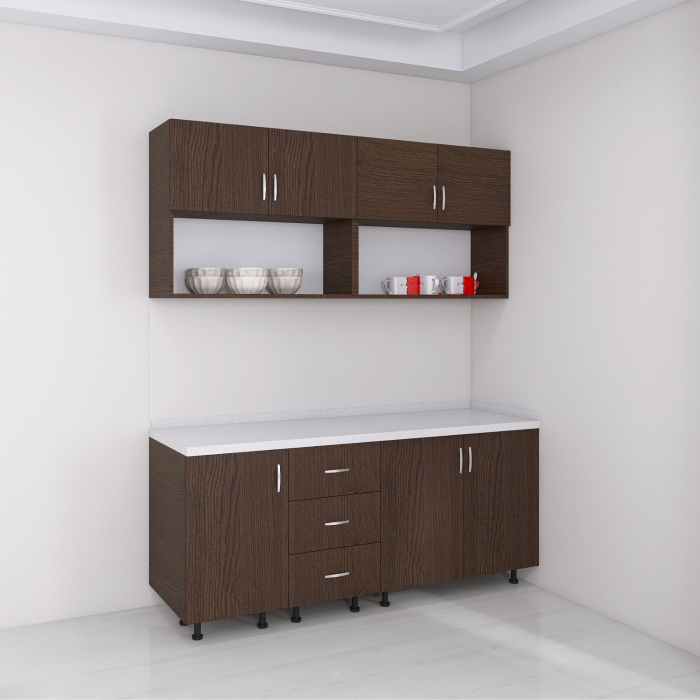 Bucatarie 160 cm Lungime, Material PAL 18mm, Culoare Wenge, Blat termorezistent 2.8 cm Grosime [2]