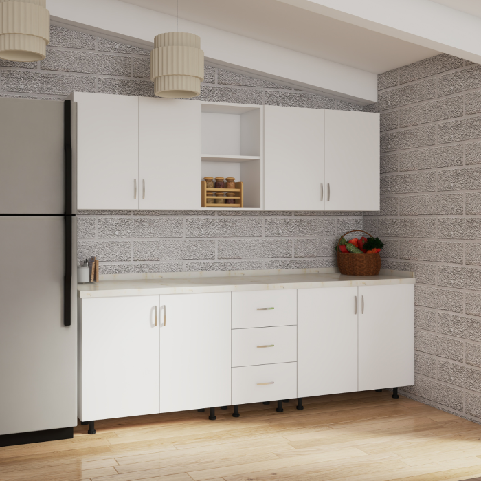 Bucatarie 200 cm LORA Lungime, Material PAL 18mm, Culoare ALB, Blat termorezistent [2]