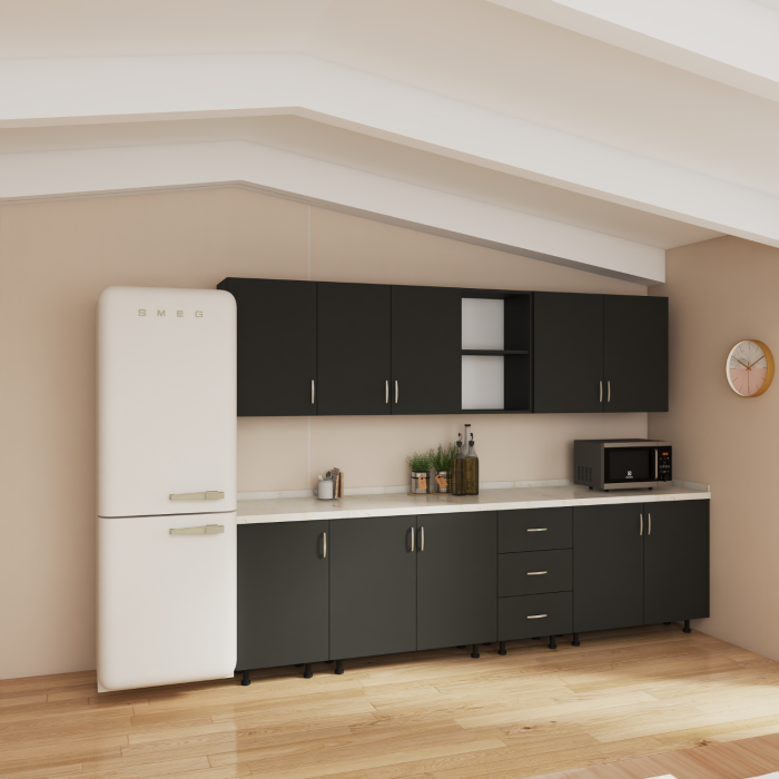 Bucatarie 240 cm Lungime, Material PAL 18mm, Culoare Gri Antracit, Blat termorezistent 2.8 cm Grosime [2]