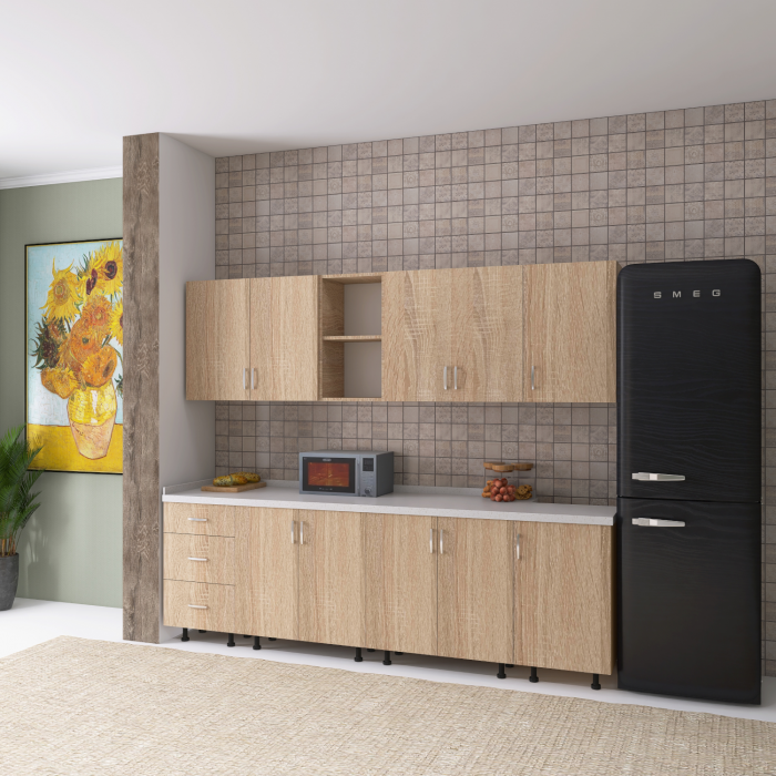 Bucatarie 240 cm Lungime, Material PAL 18mm, Culoare STEJAR SONOMA, Blat termorezistent 2.8 cm Grosime [2]