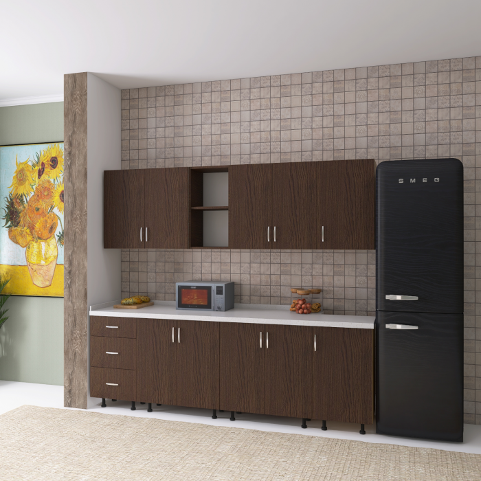 Bucatarie 240 cm Lungime, Material PAL 18mm, Culoare WENGE, Blat termorezistent 2.8 cm Grosime [2]