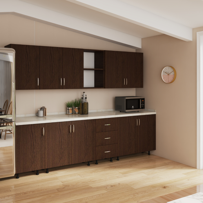 Bucatarie 240 cm Lungime, Material PAL 18mm, Culoare Wenge, Blat termorezistent 2.8 cm Grosime [2]