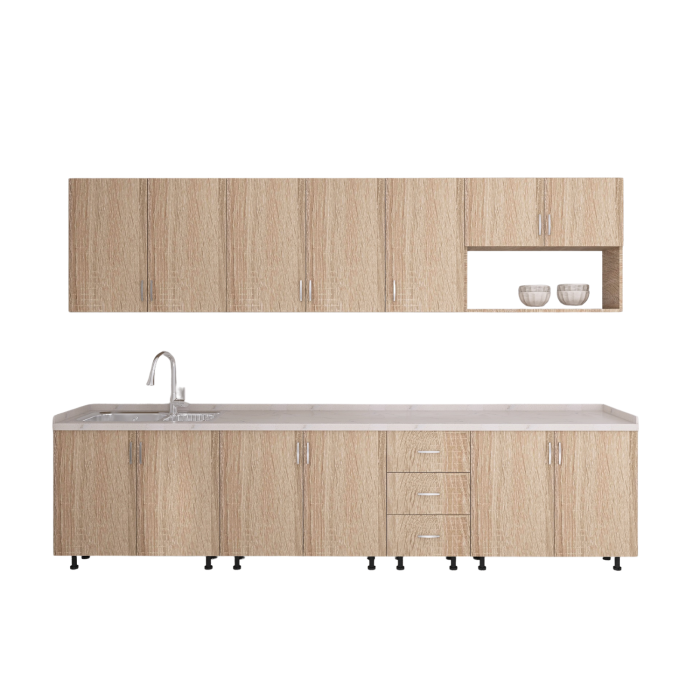 Bucatarie 260 cm Lungime, Material PAL 18mm, Culoare Sonoma, Blat termorezistent 2.8 cm Grosime [2]